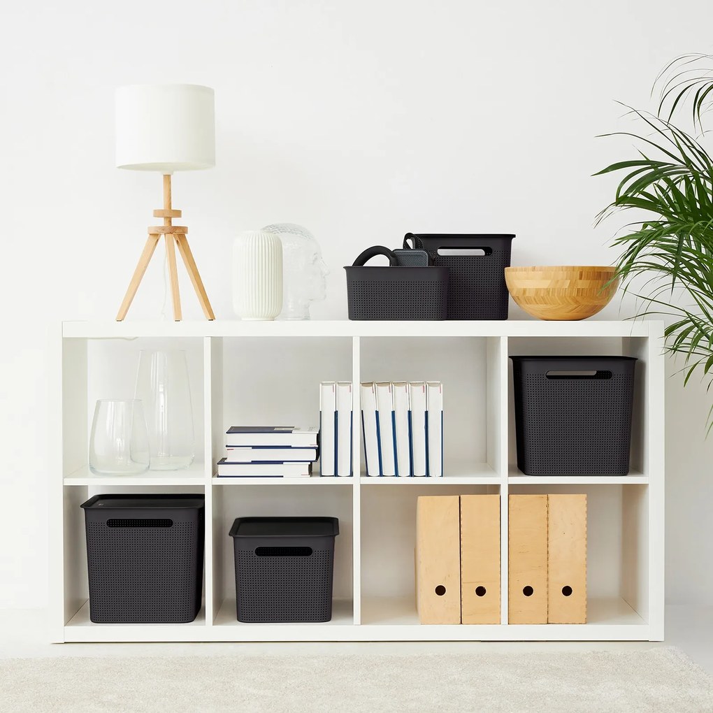 Úložný box s rúčkami BRISEN 7l, 26x18x21cm, čierny S vekom / Bez veka: Bez veka