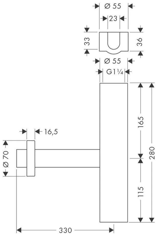 Hansgrohe Hansgrohe, dizajnový sifón 1 1/4, chrómová, HAN-52100000