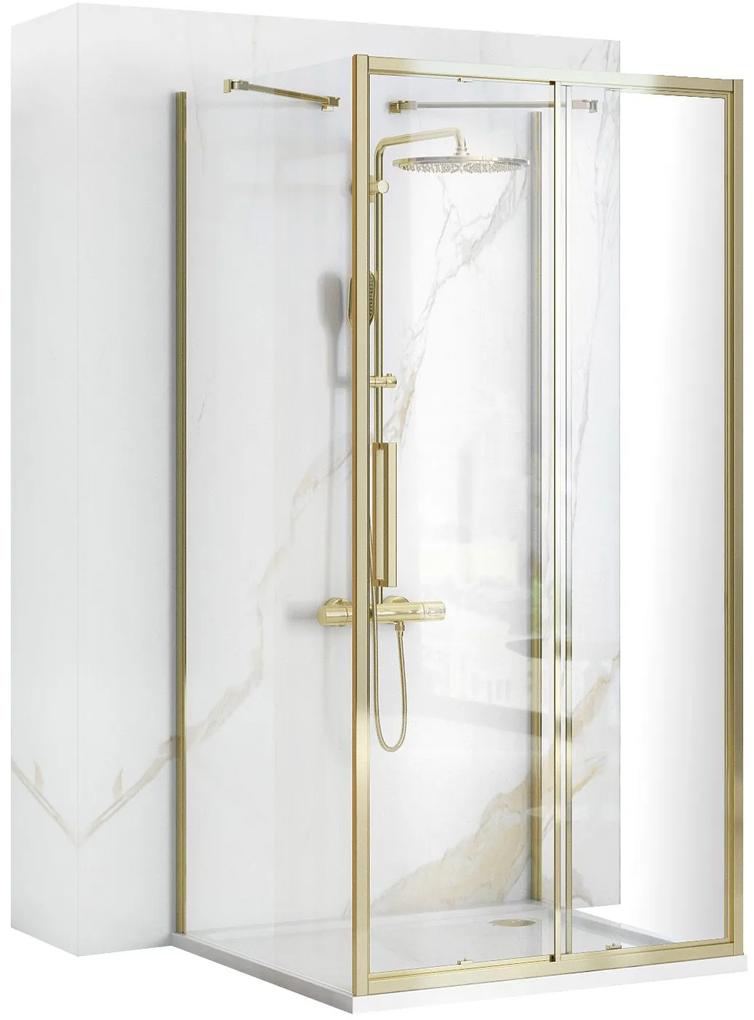 Rea Rapid Slide, 3-stenový sprchovací kút 120 (dvere) x 90 (stena) x 90 (stena) x 195 cm, 6mm číre sklo, zlatý lesklý profil, KPL-09423