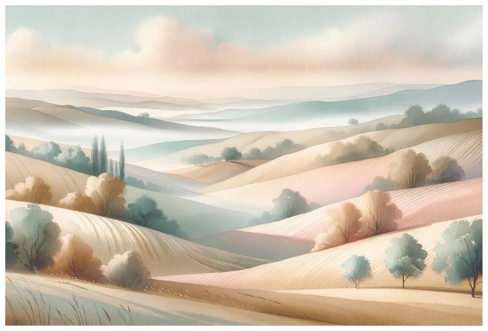 Fototapeta pastelová krajina s jemnými kopčekmi