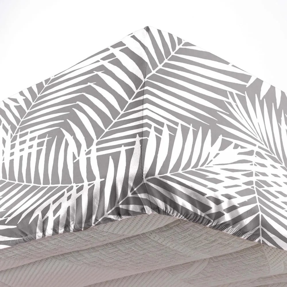Bielo-sivá napínacia bavlnená plachta 160x200 cm Botania – douceur d'intérieur