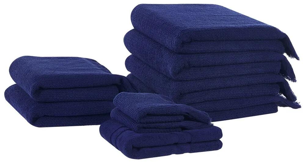 Sada 9 bavlnených froté uterákov modrá ATIU Beliani