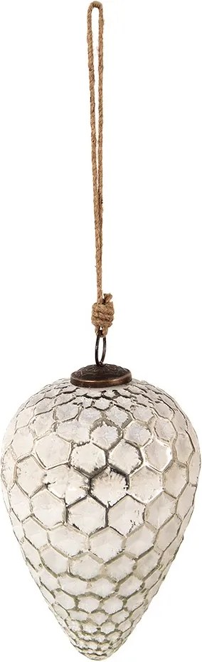 Biela antik sklenená šiška Hexagon white XL - Ø 13*20 cm