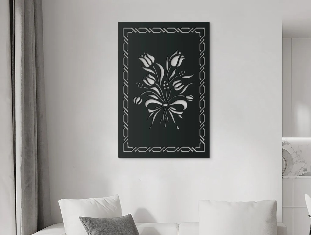 drevko Drevený obraz Kytica kvetov Rozmer obrazu: 44,5 x 29,5 cm, Farba dekorácie: Čierna
