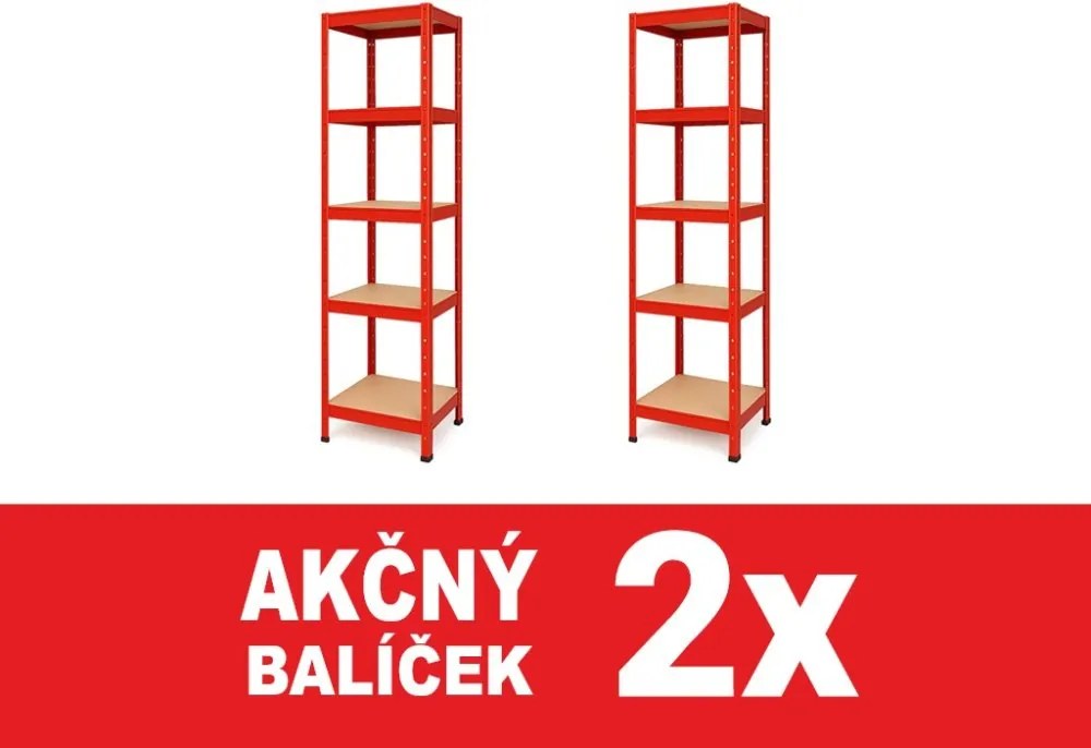 Regál 180x40x40 cm lakovaný 5-policový, nosnosť 875 kg - červený - 2ks