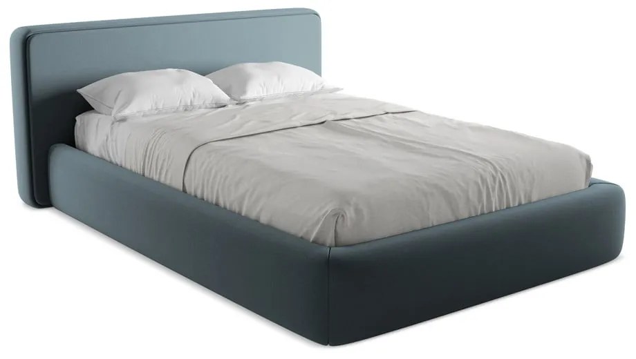 Modrá čalúnená dvojlôžková posteľ s úložným priestorom s roštom 140x200 cm Kiana – Makamii