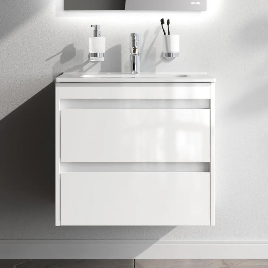 Skrinka s umývadlom 60 AM.PM Spike MPA-FHX0602WG-WCC0602WG závesná, 2 zásuvky, lesklá biela