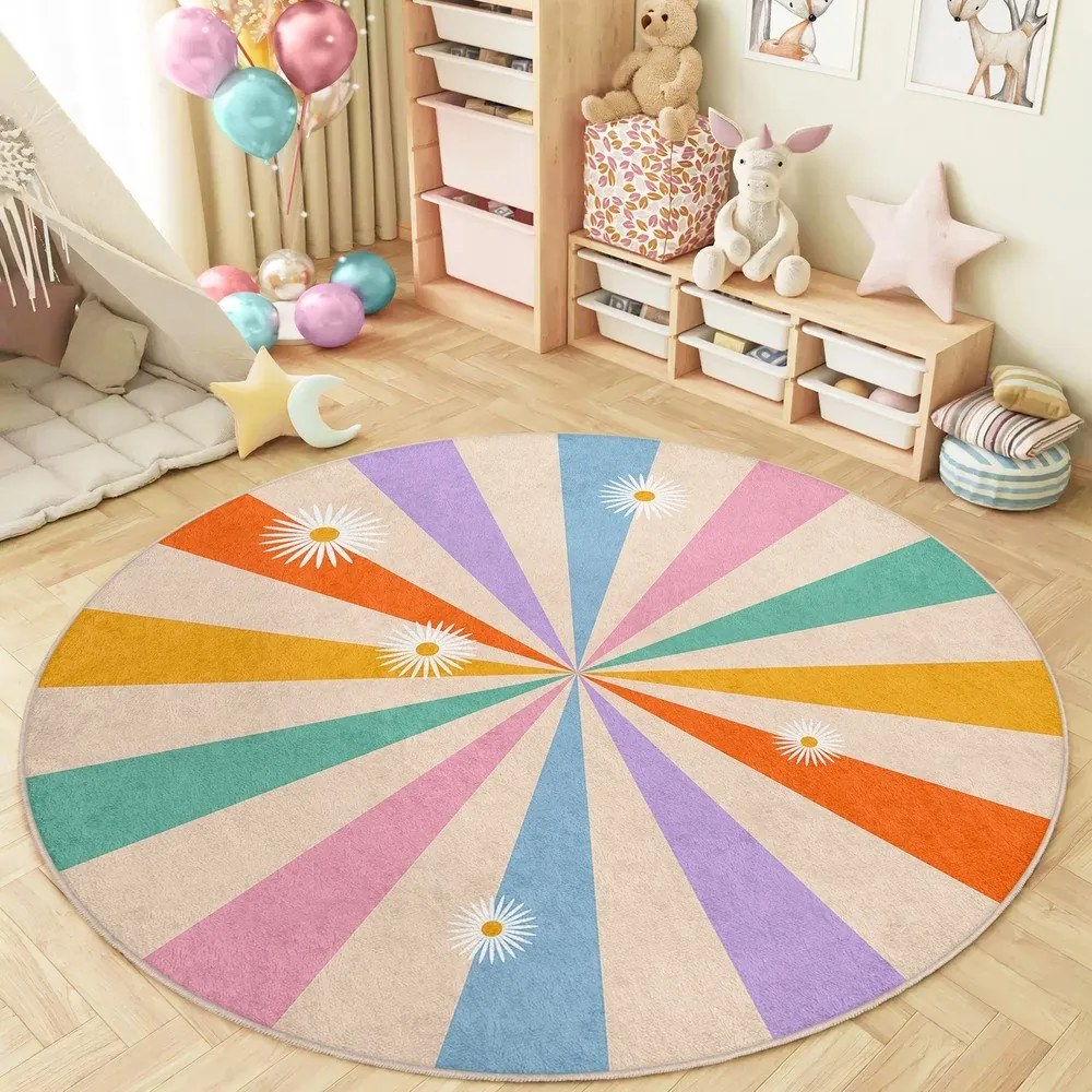 Prateľný detský koberec ø100 cm Rainbow Daisy – Mila Home