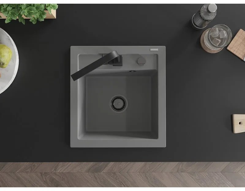 Mexen Vito, 1-komorový granitový drez 520x490x210 mm, čierna batéria Rita, šedá, 6503-71-670300-70-B