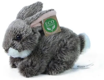 RAPPA Plyšový králik tmavosivý ležiaci, 17 cm, ECO-FRIENDLY