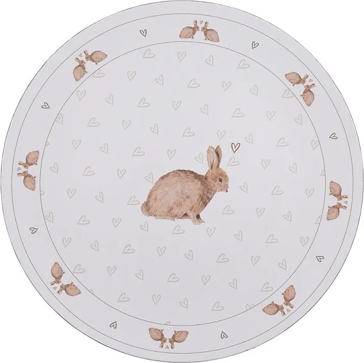 Biely servírovací tanier s motívom králikov a srdiečok Bunnies in Love - Ø 33*1 cm