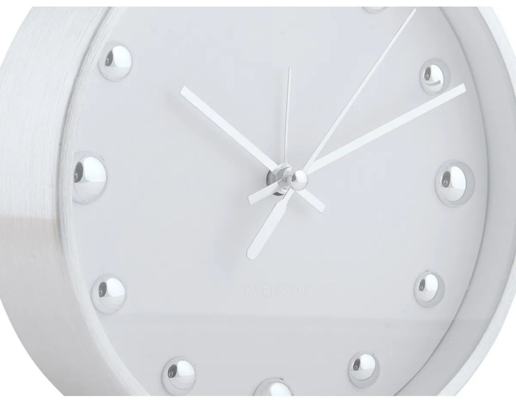 Dizajnové stolové hodiny/budík Karlsson 5970WHbiely, priemer 16 cm