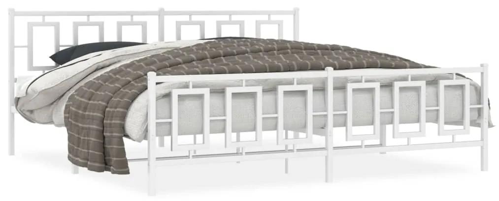 Kovový rám postele s čelom a podnožkou biely 193x203 cm 374314