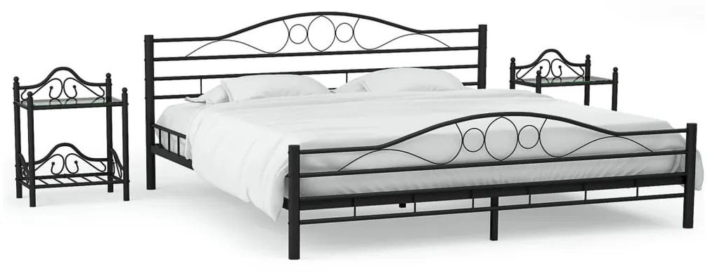 vidaXL Rám postele s 2 nočnými stolíkmi čierny kovový 140x200 cm