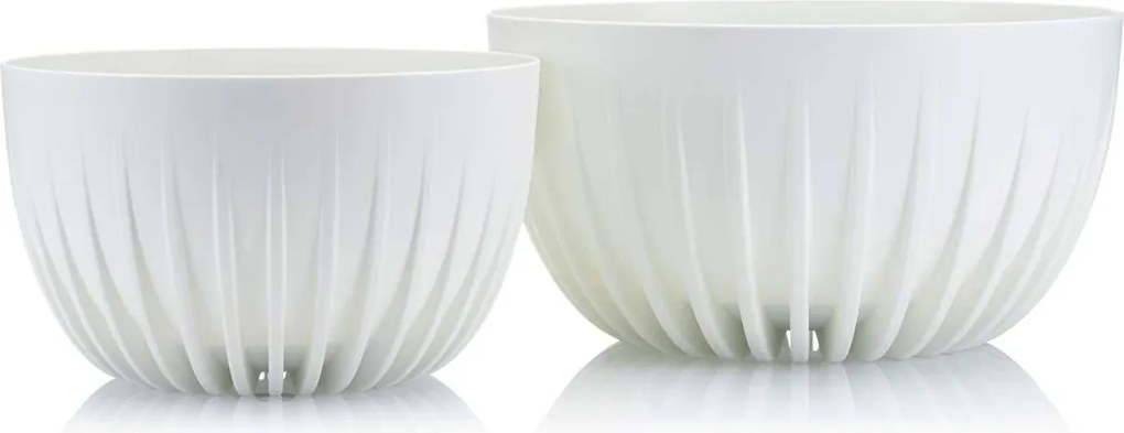 PLASTOVÝ KVETINÁČ STRIPPED ECO SADA 2KS 16X30 CM+15X24 CM BIELA