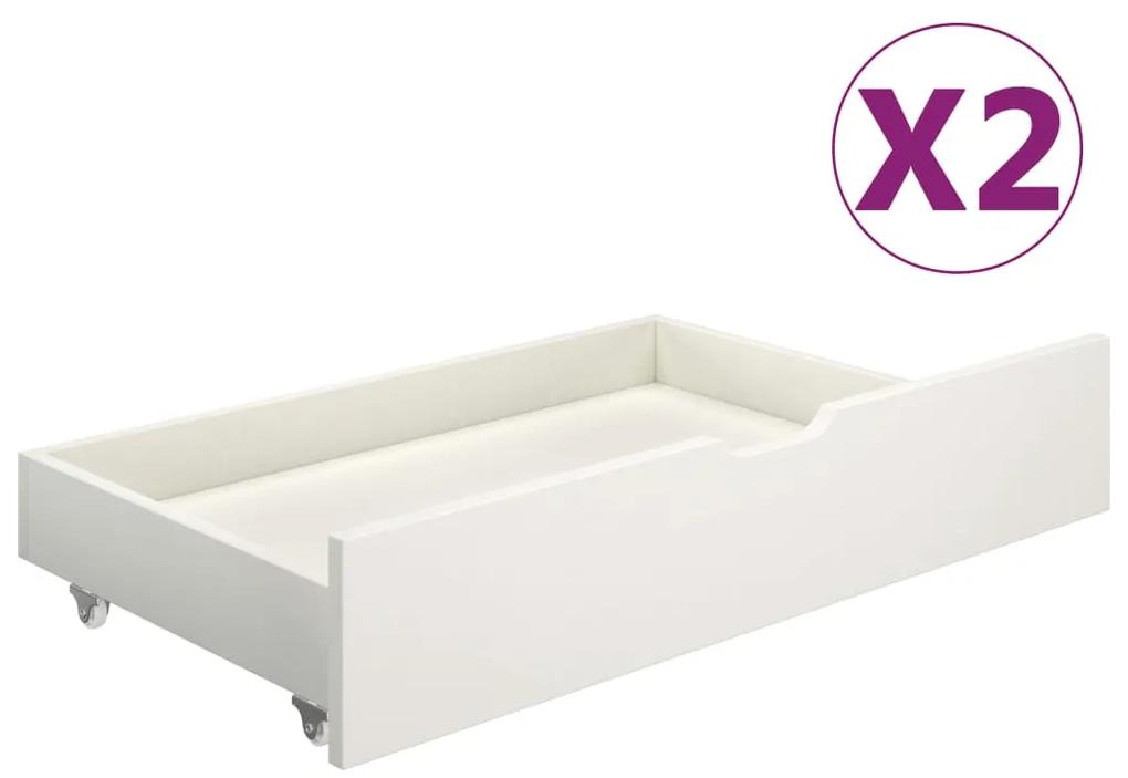 vidaXL Zásuvky pod posteľ 2 ks, biele, borovicový masív