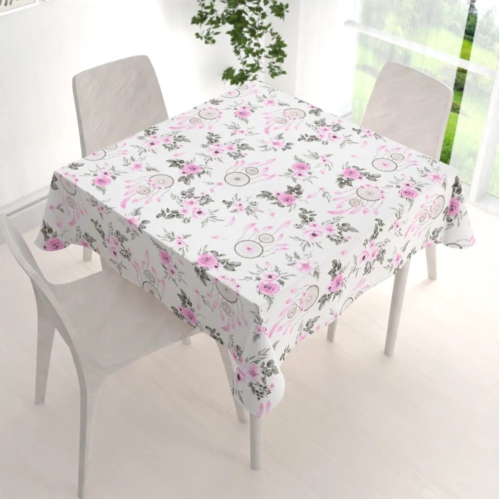Biante Bavlnený štvorcový obrus Sandra SA-476 Ružové lapače snov a ruže II. 90x90 cm