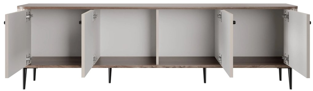 TV stolík Vespera 4D 187 cm - kašmírová / orech / čierne nožičky