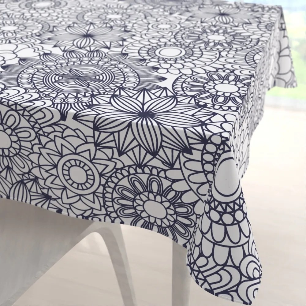 Biante Bavlnený štvorcový obrus Sandra SA-274 Tmavo modré mandaly na bielom 130x130 cm