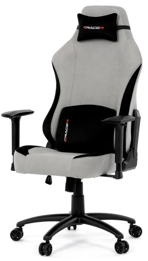 Herní křeslo, houpací mechanismus, stříbrná látka, KA-F12 SIL2