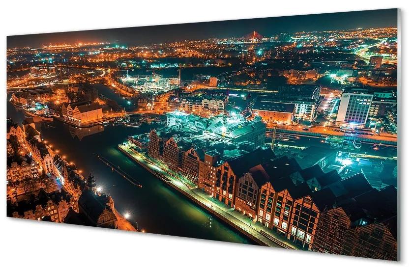 Sklenený obraz Gdańsk River nočné panorama 140x70cm
