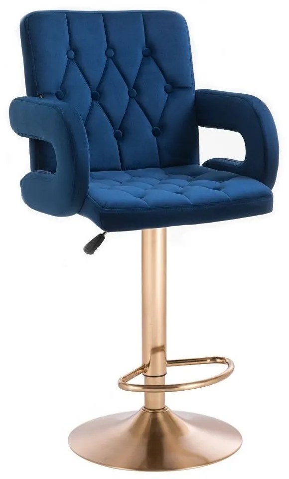 LuxuryForm DESIGN Barová stolička BOSTON VELUR na zlatom tanieri - modrá