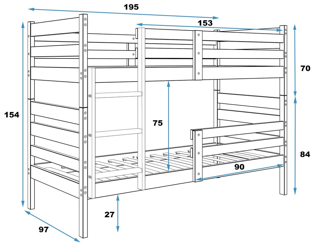 Poschodová posteľ s matracmi NATURAL 190x90 borovica