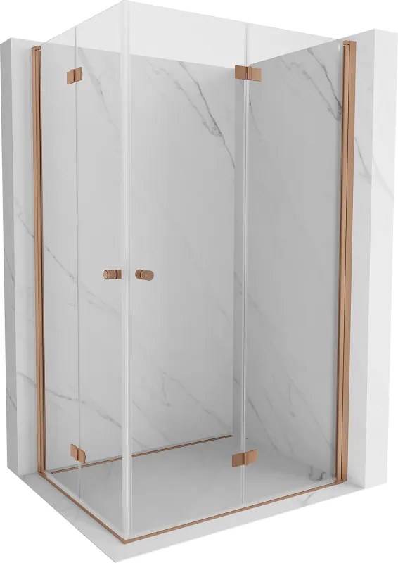 Mexen Mist-F Duo, skladací sprchový kút 75 x 85 cm, priehľadný, brúsená meď - 8A6-075L-085P-65-00