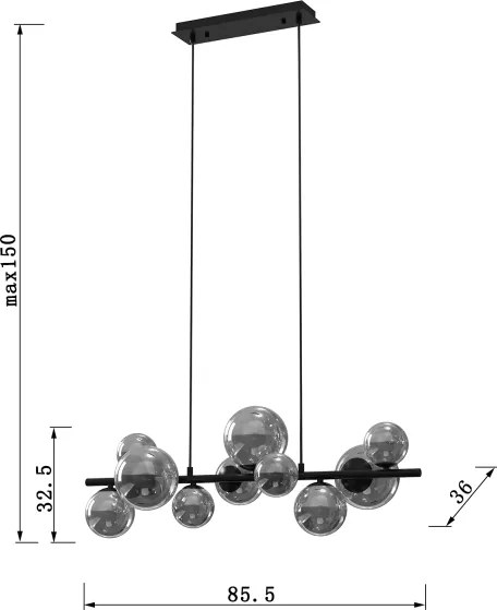 ONLI - Luster na lanku PALOMA 10xG9/10W/230V čierna/dymová