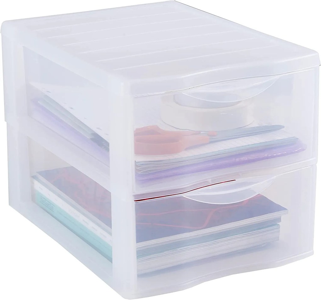 Úložný box so 2 zásuvkami, transparentný, ORGAMIX A4