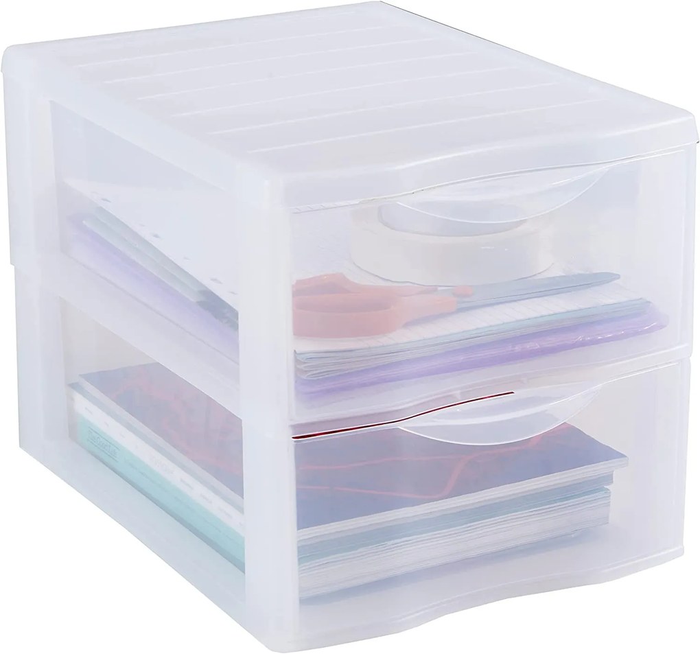 Úložný box s 2 zásuvkami, transparentný, ORGAMIX A4 2T