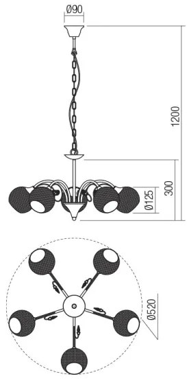 Redo 02-973 - Luster na reťazi ASPERA 5xE14/28W/230V čierna