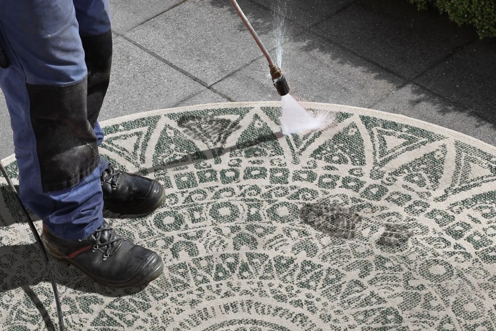 Mujkoberec Original, Kusový koberec Mojkoberec Original Nora 104163 Green Creme kruh – na von aj na doma, 200x200 (priemer) kruh, zelená, chodba / predsieň