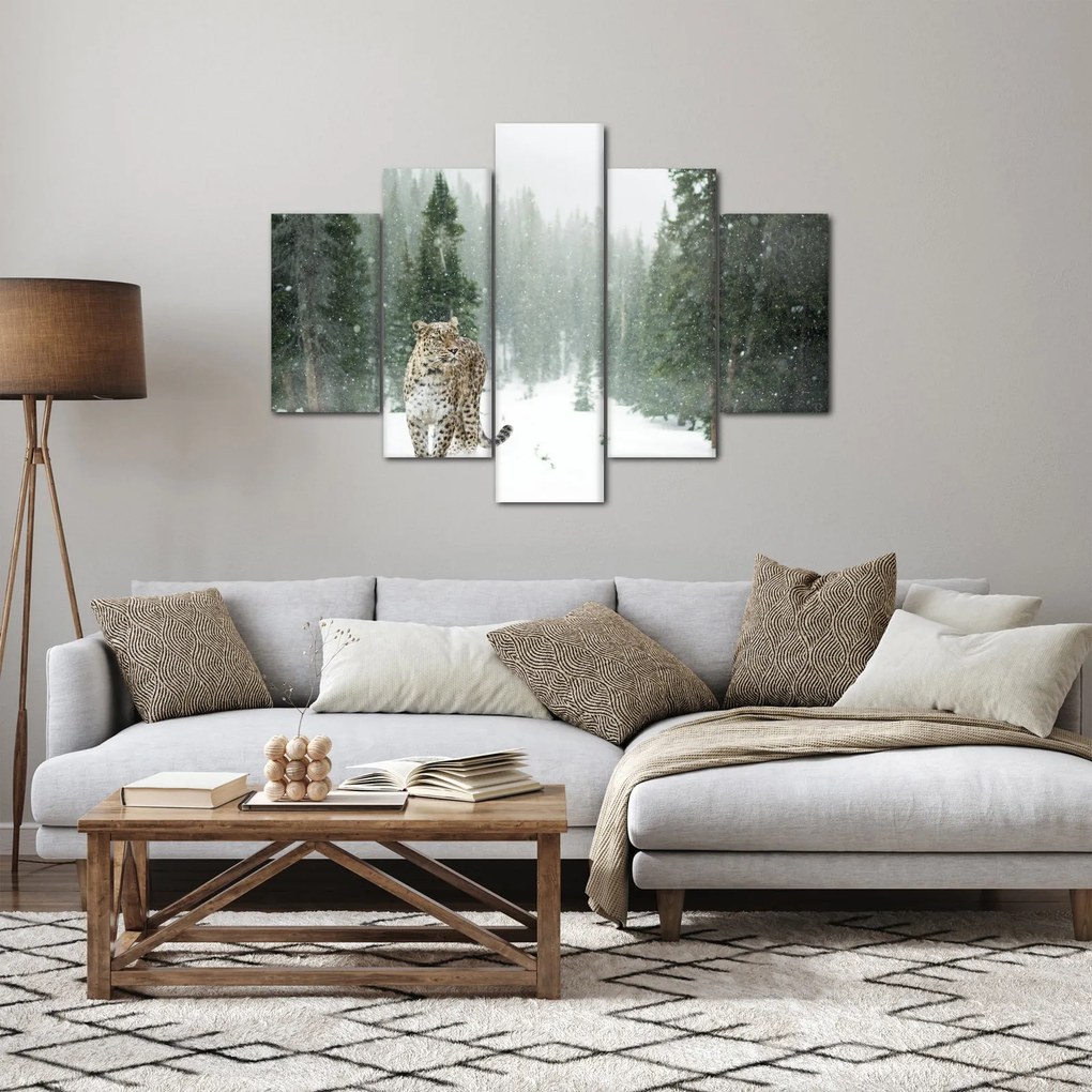 Obraz leoparda v snehu (150x105 cm)