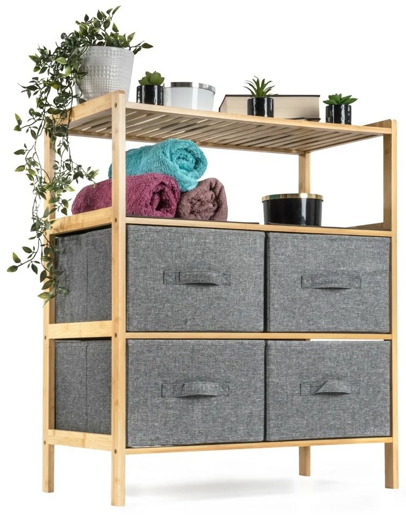 G21 Bambusový regál s košíkmi, 3 police, sivápolice, sivá, 3 poschodia