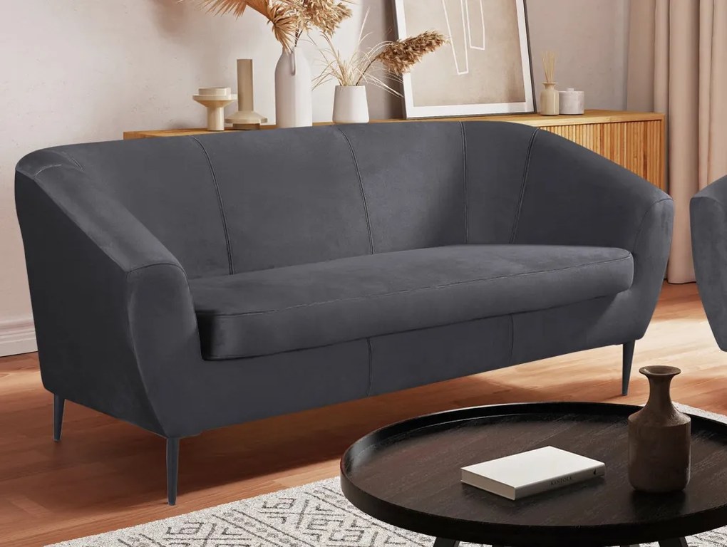 Trojmiestna pohovka Olivio, tmavo šedá zamatová látka