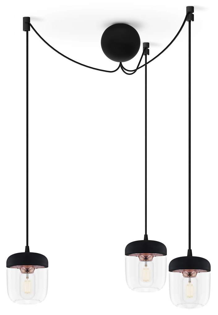 ACORN BLACK | dizajnová visiaca lampa Farba: Leštená meď, Sada: Tri tienidlá + Cannonball Cluster 3 čierny