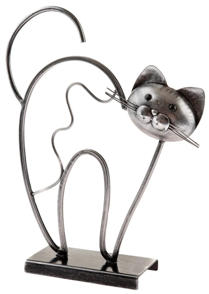 Kovová mačka stojaca, na podstavci, 31,5 cm