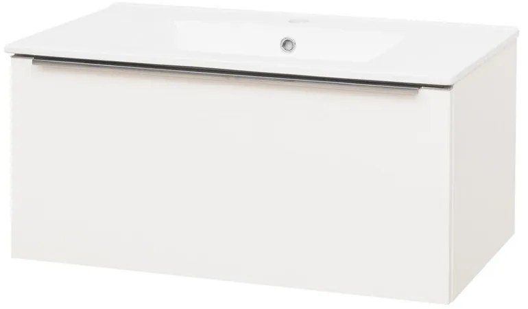 Mereo, Mereo Mailo, kúpeľňová skrinka s keramickým umývadlom 81 cm, biela, chróm madlo, MER-CN516