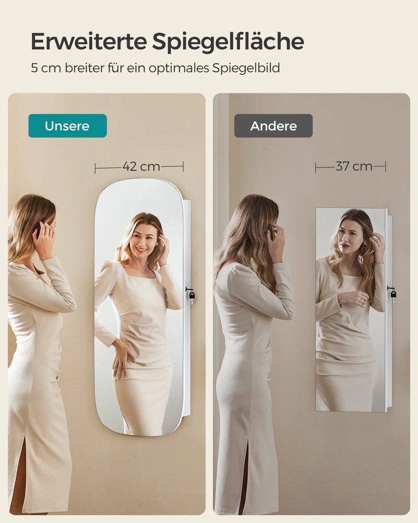 LED zrkadlo s úložným priestorom na šperky 10×42×108 cm, biele