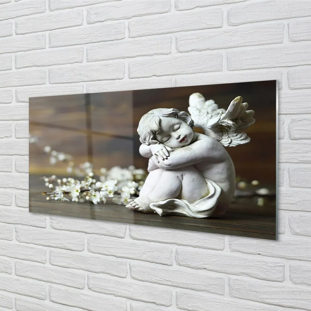 Sklenený obraz Spiace anjel kvety 125x50 cm