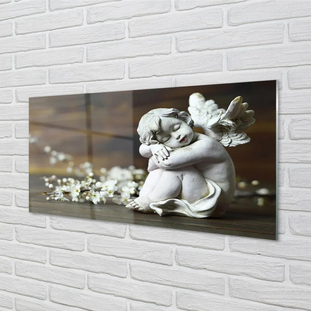 Sklenený obraz Spiace anjel kvety 140x70 cm