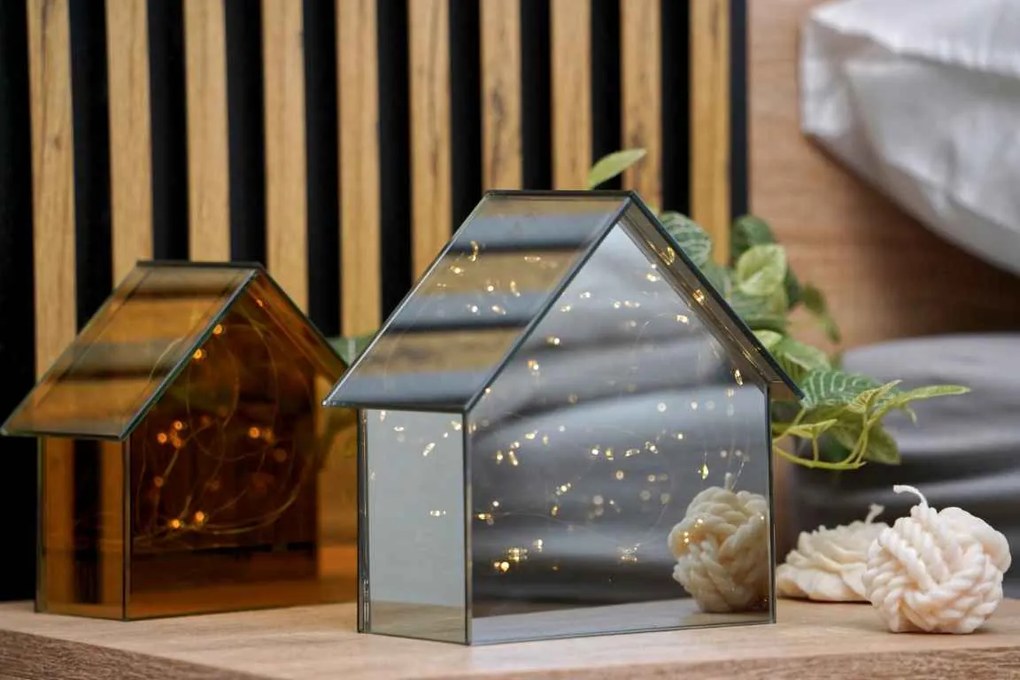 LED skleněný domeček ELITE, šedý - více velikostí Veľkosť: S