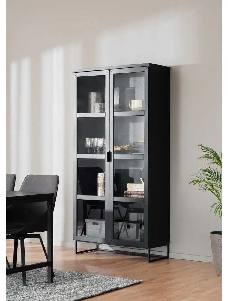 Čierna vitrína z dubového dreva 95x195 cm Everett - Rowico