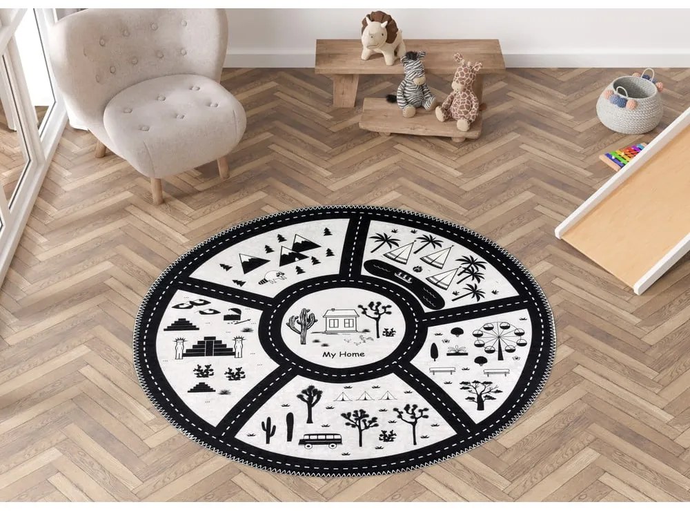 Čierno-biely prateľný detský hrací koberec ø120 cm My Home – Vitaus