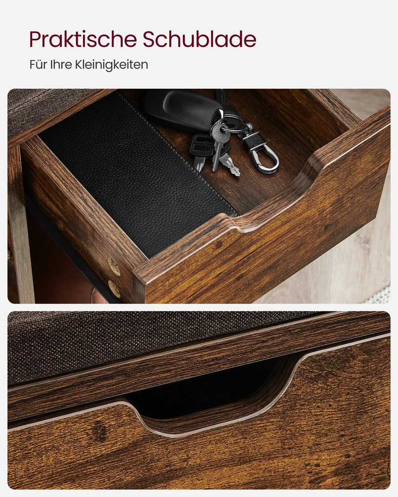 Botník s lavicou, 10 priehradiek a šuplík, 48x104x30cm