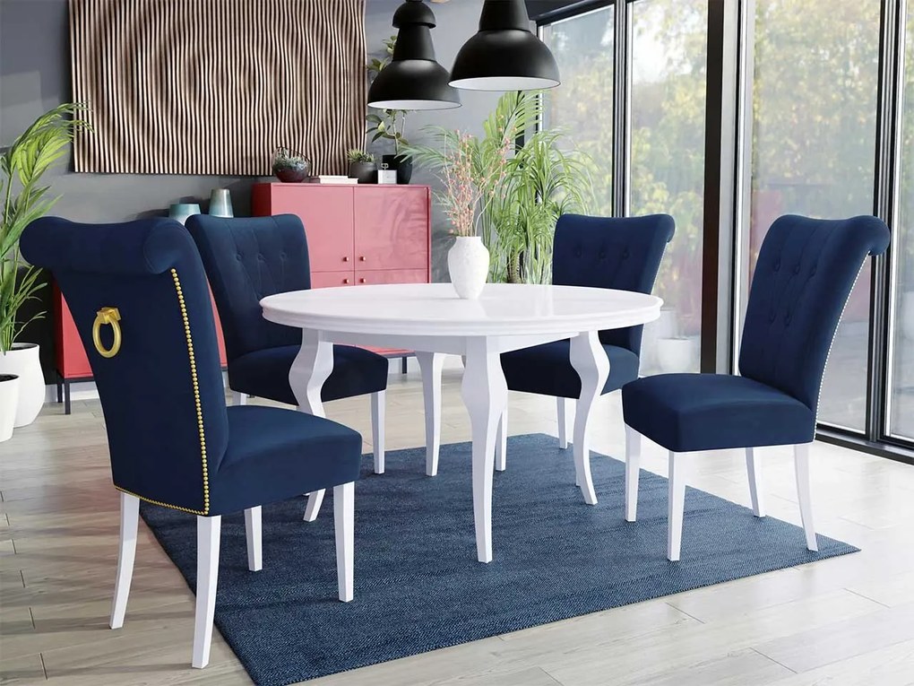 Stôl Julia FI 100 so 4 stoličkami ST65, Farby: čierny, Farby:: biely lesk, Potah: Magic Velvet 2217