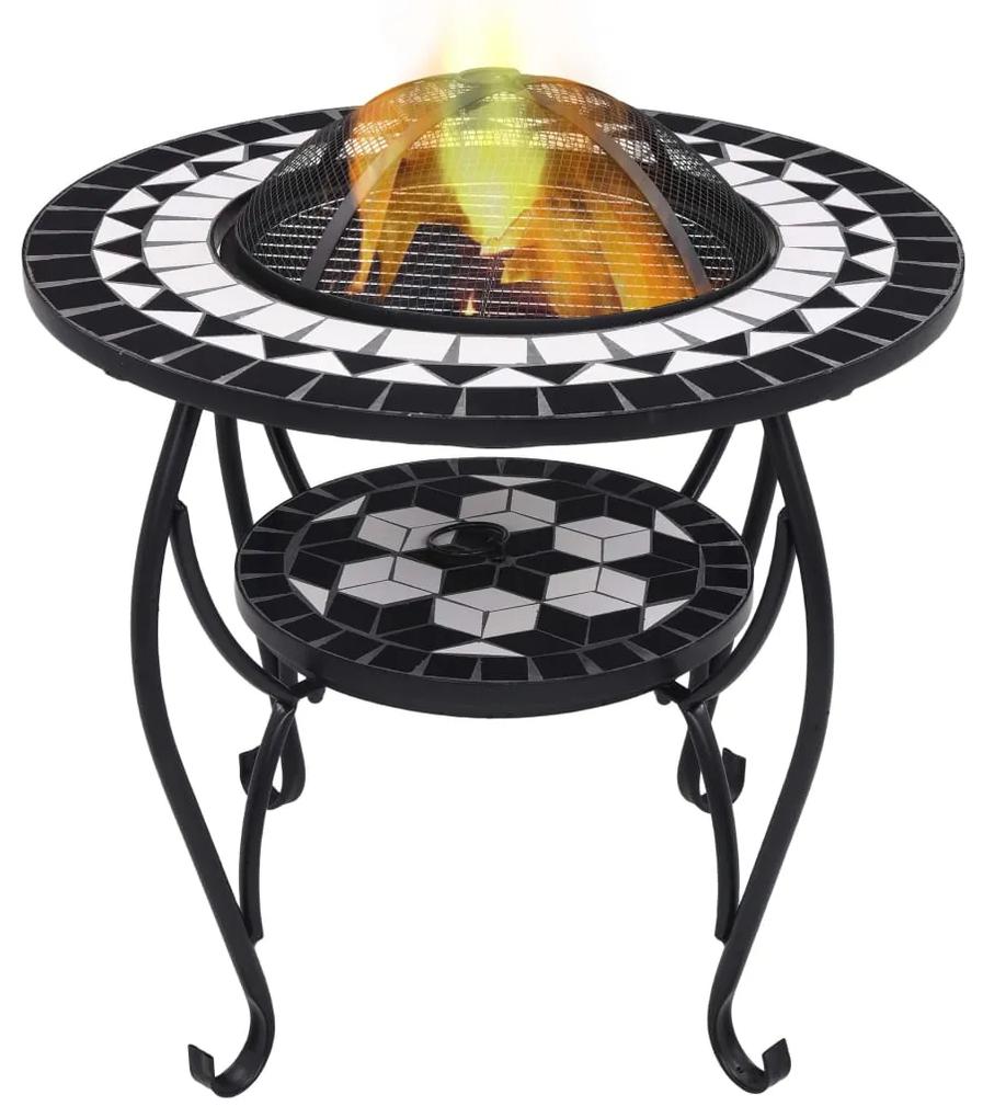 Mozaikový prenosný stôl s ohniskom čierno-biely 68 cm keramický