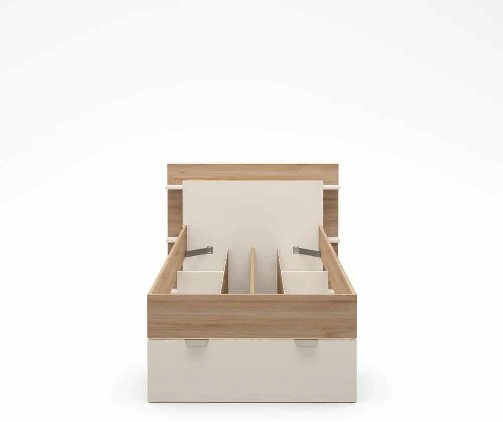 Jednolôžková posteľ v dekore duba s úložným priestorom bez roštu v bielo-prírodnej farbe 90x200 cm Albo – Marckeric