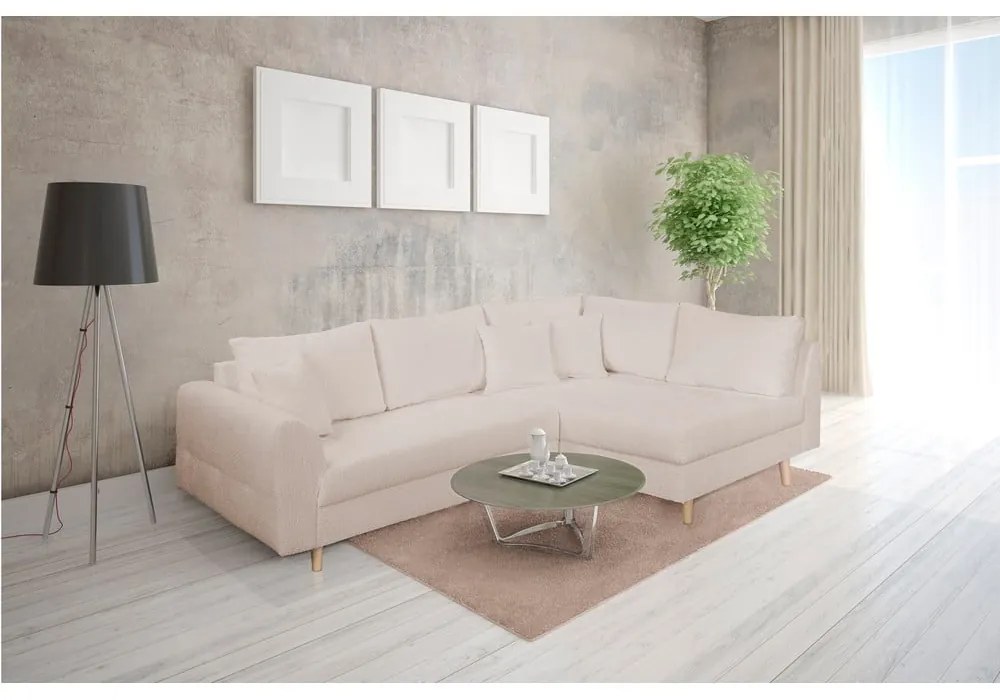 Béžová rohová pohovka z textílie buklé (pravý roh) Ariella – Ropez